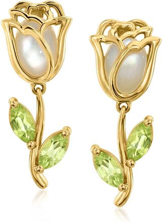 Ross-Simons Mother-Of-Pearl and. Peridot Flower Drop Earrings in 18kt Gold Over Sterling