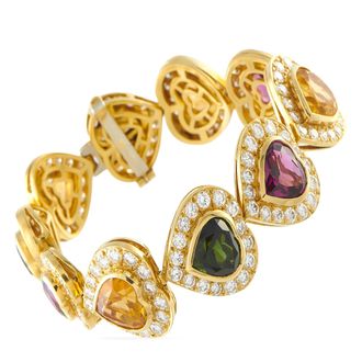 Luxury Bazaar 18K Yellow Gold 9.02ct Diamond, Citrine, and Tourmaline Heart Bracelet MF06-070626