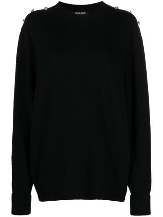 Roberto Cavalli stud-embellished crew-neck jumper - women - Cashmere/Wool - 44 - Black