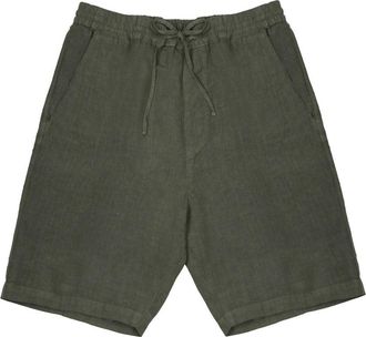 120% Lino Olive Green Linen Relaxed Shorts