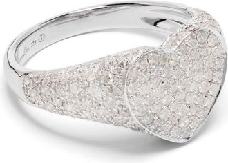 Yvonne Léon 9kt white gold Chevalière diamond ring - women - 9kt White Gold/Diamond - 50 - Silver