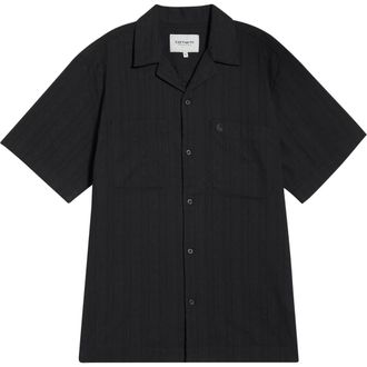 Carhartt Work in Progress Gareth Cotton Seersucker Camp Shirt in Black at Nordstrom, Size Xx-Large