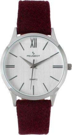 Peugeot Minimalist Clean Dial Wool-Leather Strap Watch- 40MM in Wine at Nordstrom