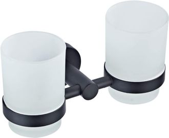 OEM Soporte Doble De Pared Para Escobilla De Ba&ntilde;o De Lat&oacute;n Negro Con 2 Vasos, Acabado Mate, Elegante Accesorio De Ba&ntilde;o