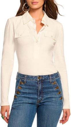 Ramy Brook Laurenza Long Sleeve Rib Polo in Ivory at Nordstrom, Size Xx-Large