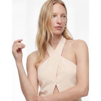 Koton Halter Neck Crop Top in Ecru at Nordstrom, Size 10