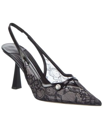 Jimmy Choo London Amita 85 Lace & Leather Slingback Pump