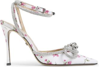Mach & Mach White Floral Double-Bow Pumps