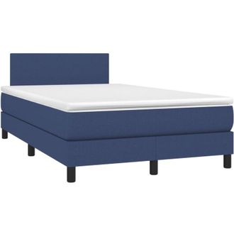 vidaXL Cama Box Spring Con Colch&oacute;n Y Luces Led Tela Azul 120x190 Cm Vidaxl