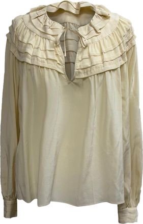 Ulla Johnson Aria Ruffle Accent Blouse in Ivory Silk