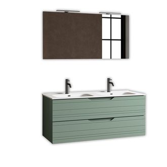 Aquadesign Mueble de ba&ntilde;o con espejo de doble lavabo 5 piezas en mdf verde salvia