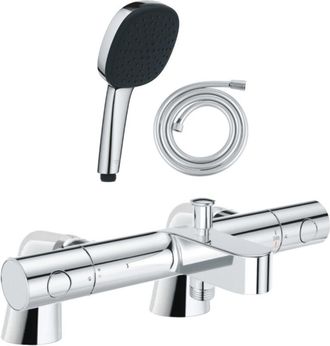 GROHE Precision Get: Mezclador Termost&aacute;tico Para Ba&ntilde;era/ducha + Teleducha Cuadrada De 2 Chorros + Manguera Flexible
