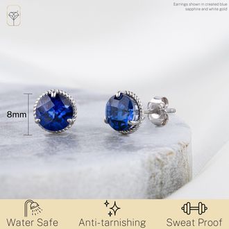 MAX + STONE 14k Yellow or White Gold 8mm Roped Halo Gemstone Round Stud Earrings