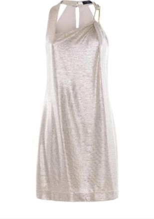 Nenette Metallic Minidress - Dames - Feestkleedjes - Beige - L - Polyester - Kleedjes