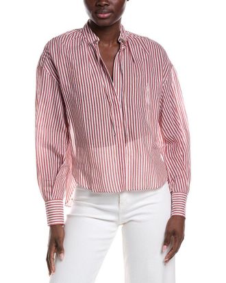 Brunello Cucinelli High-Low Tie Neck Silk-Blend Shirt