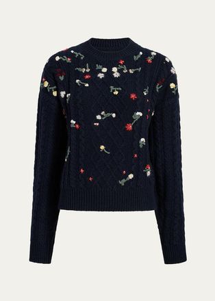 Khaite Elias Floral-Embroidered Cashmere Sweater