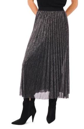 Halogen Metallic Pleated Skirt in Black/Silver at Nordstrom Rack, Size X-Small P