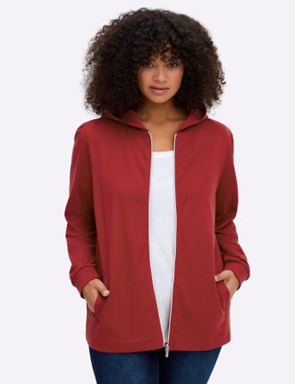 Sheego Shirtjacke SHEEGO Sweatjacke, Damen, Gr. 40/42, rot (kirsche), 50% Baumwolle, 50% Polyester, unifarben, Shirts Shirtjacke