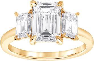 Grown Brilliance 3 Carat Emerald Lab Grown 3 Stone Diamond Ring in 14K Yellow Gold, G-F Color, VSSI Clarity, Gift Box Included