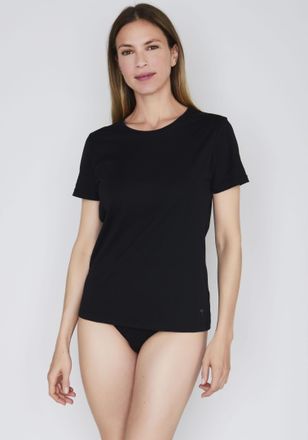 Joop Rundhalsshirt JOOP T-Shirt, Damen, Gr. 34, schwarz, Single Jersey, Obermaterial: 95% Baumwolle, 5% Elasthan, unifarben, h&uuml;ftlang, Rundhals, Shirts Run