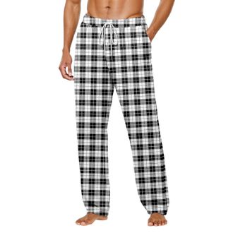 Generic Mens Plaid Pyjama Bottoms Lounge Pants Mens Mens Pyjama Bottoms Mens Soft Checked Lounge Pants with Pockets Breathable Flannel Pyjamas Trousers Cotton