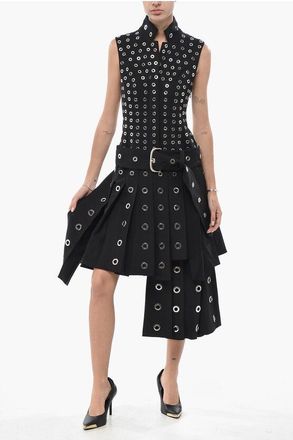 Off-white Stretch-Wool Sleeveless Dress EYELETS with Belt size 38