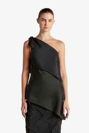 Marina Moscone Pinstripe Triangle Draped Top in Black Pinstripe at Nordstrom, Size 12