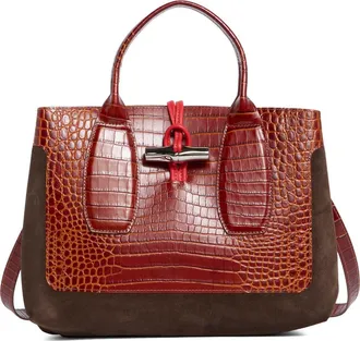 Longchamp Le Roseau Medium Mixed Leather Handbag in Cognac at Nordstrom Rack