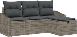 vidaXL Garden Sofa Set with Cushion 4 pcs Grey Poly rattan Vidaxl