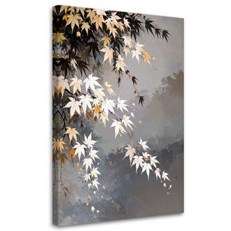 Feeby Cuadro En Lienzo Hojas De Arce Plantas Blanco-beige 70x100
