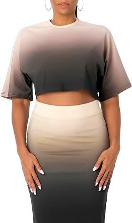 Dai Moda Ombr&eacute; Oversize Crop T-shirt in Black at Nordstrom, Size X-Large