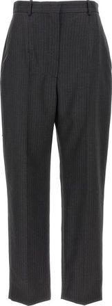 Alexander McQueen Pinstripe Wool Broeken - Dames - Straight fit broeken - Grijs - L - Wol - Broeken