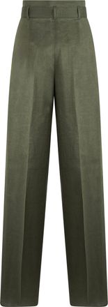 Max Mara Womens High-Waisted Straight-Leg Linen Trousers Khaki Green Straight