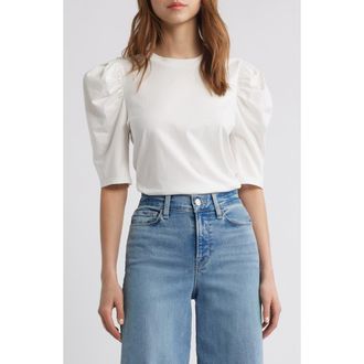 Frame Denim The Drape Puff Sleeve Organic Cotton Top in White at Nordstrom Rack, Size Xx-Small
