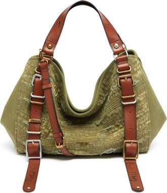 Diesel D-One-Medium top-handle bag in distressed canvas - Handbags - Unisex - Green