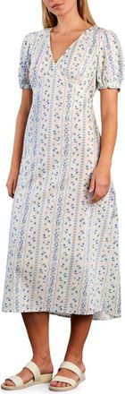 BILLY T Sunbeam Print Puff Sleeve Midi Dress in Blue Floral Wallpaper at Nordstrom, Size X-Small