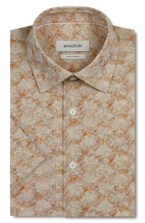 Bugatchi Miles OoohCotton Print Short Sleeve Button-Up Shirt in Jojoba at Nordstrom, Size Xxx-Large