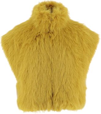 Pinko Yellow Fur-Effect High Neck Cropped Nylon Vest