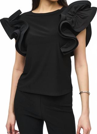 Joseph Ribkoff Ruffled Crew Neck Top In Black
