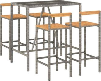 vidaXL Mesa Bar Y Taburetes Jard&iacute;n 5 Pzas Madera Acacia Rat&aacute;n Pe Gris Vidaxl