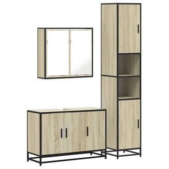 Berkfield Home 3 Piece Bathroom Furniture Set Sonoma Oak Engineered Wood in Light Brown