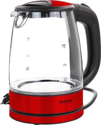 Better Chef 1.7 Liter 360 Degree Glass Cordless Electric Kettle in Red