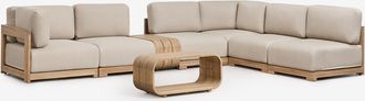 Sklum Conjunto De Jard&iacute;n Con Sof&aacute; Modular Rinconera De 6 Piezas, Mesa Auxiliar Y Mesa De Centro En Madera De Acacia Brivori Sklum