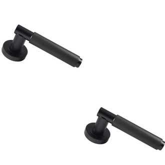 Loops 2x PAIR Knurled Grip Round Bar Handle on Round Rose Concealed Fix Matt Black