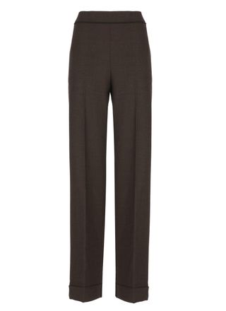 D.exterior Brown Houndstooth Elastic Waist Wide-Leg Wool Pants