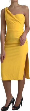 Dolce & Gabbana Yellow One Shoulder Slit Sheath Midi Womens Dress (Pre-Owned)