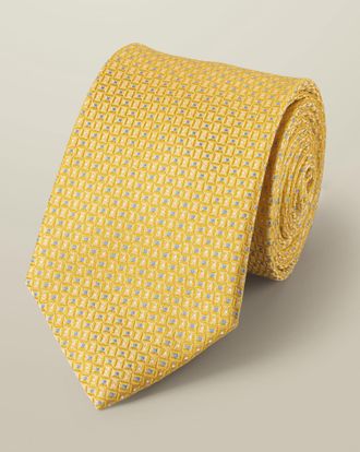 CHARLES TYRWHITT Silk Semi-Plain Tie - Lemon & Sky Size OSFA by Charles Tyrwhitt