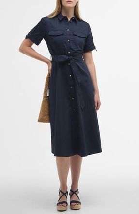 Barbour Ivy Short Sleeve Cotton Sateen Shirtdress in Dark Navy at Nordstrom Rack, Size 12 Us / 16 Uk