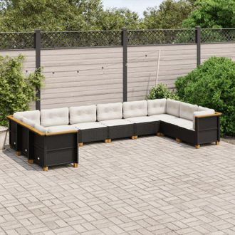 vidaXL Vidaxl - Set De Sof&aacute;s De Jard&iacute;n 10 Pzas Cojines Rat&aacute;n Sint&eacute;tico Negro
