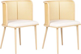 Beliani Beliani - Conjunto De 2 Sillas De Comedor Retro Asiento De Tela Estructura Met&aacute;lica Efecto Madera Trenza Vienesa Madera Clara Kobuk